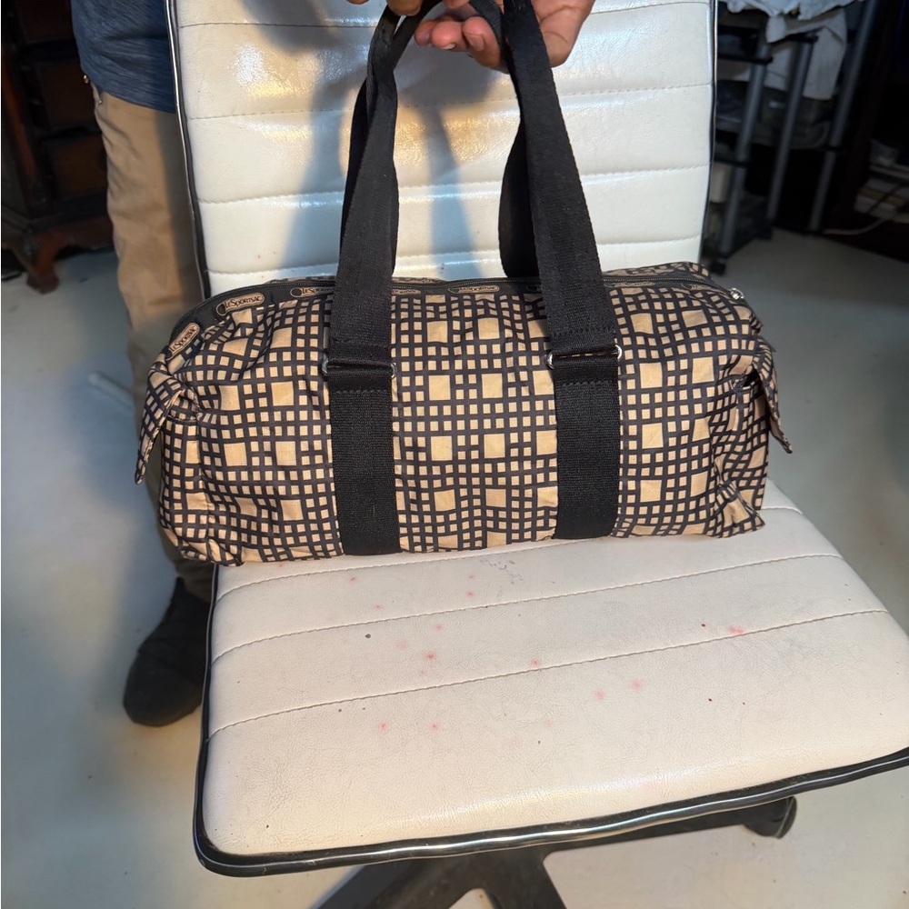 Lesportsac Beige and Black Check Duffel Bag medium